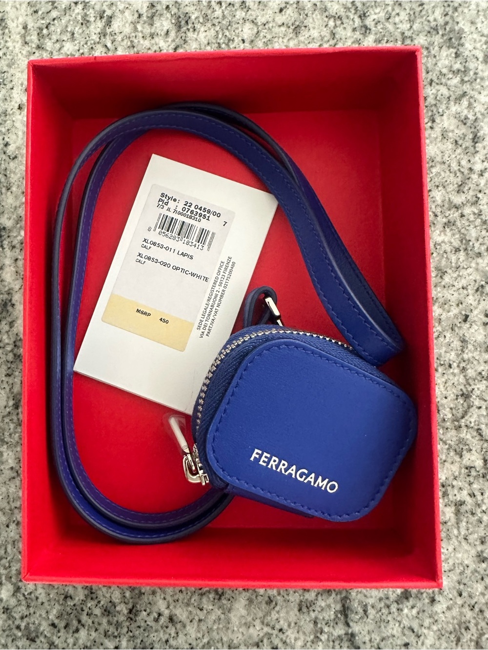 Salvatore Ferragamo Cobalt Blue AirPod Case with Silver Hardware